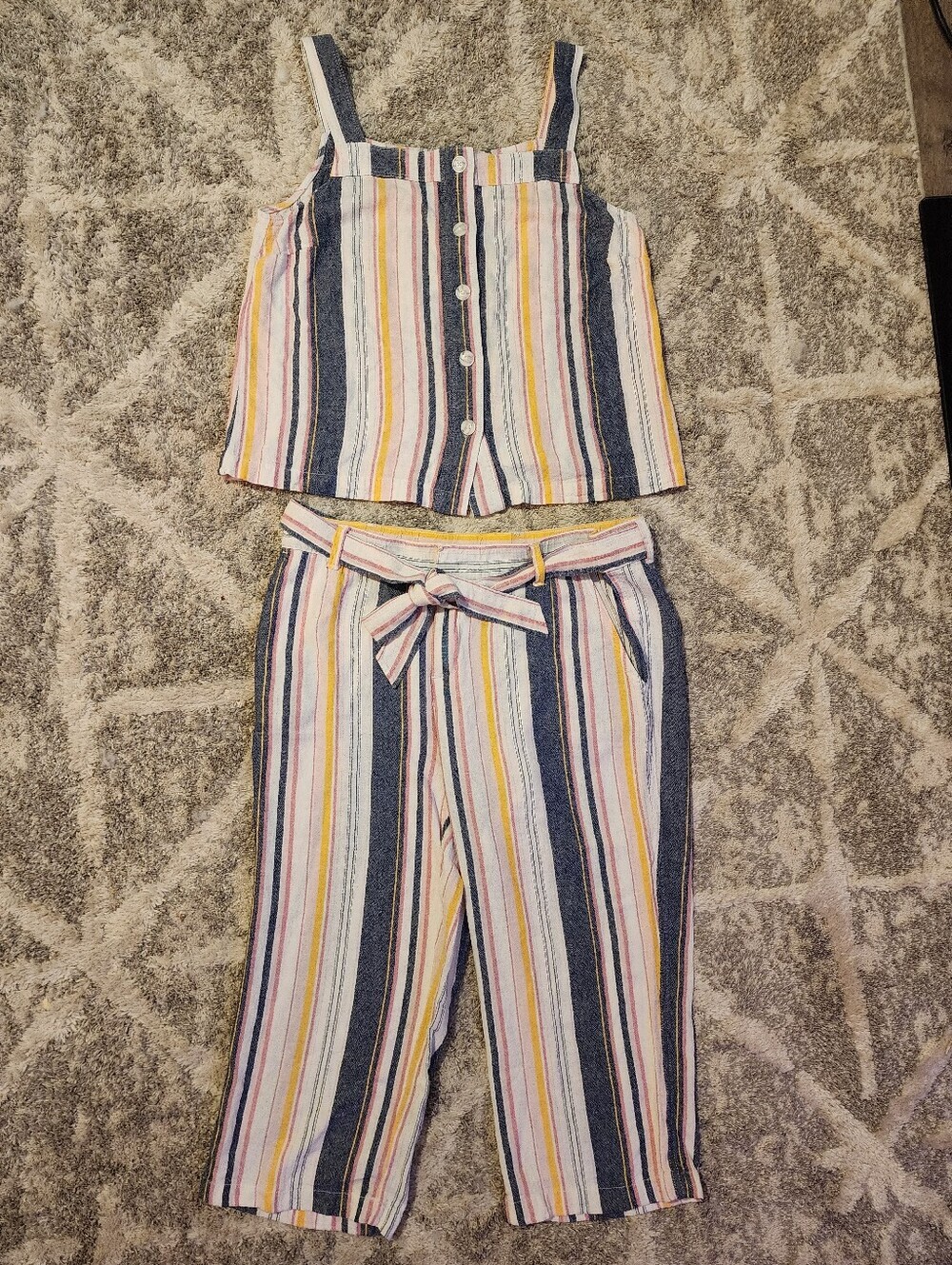 Liz Claiborne Women's M Striped Linen Blend 2-Piece Matching Set Button Front